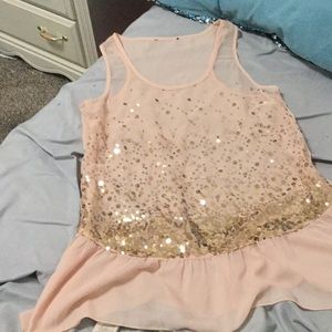 Pink sheer tank top with gold sequence